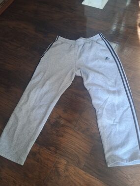 Adidas Men Gray Track Pants with Side Stripes
